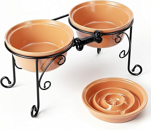 Soporte elevado para cuencos para perros con 3 cuencos grandes de cerámica, estación de alimentación elevada para perros medianos y grandes, incluye
