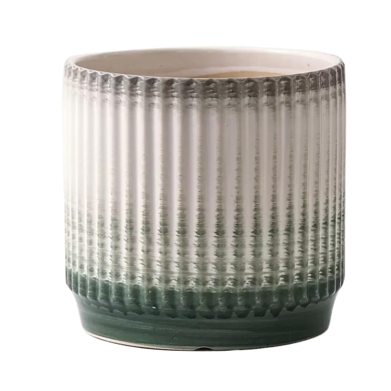 XPSHP25112 indoor plant pot Cylindrical Large Ceramic Plant Pots Simple Lines Gradient Color Flower Living Room Balcony Succulent Plants Green Planters For balcony decoration(Green,Large)