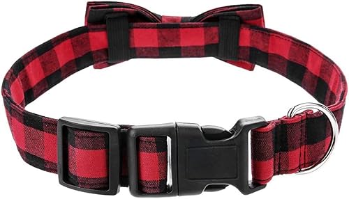 Miniatura 4 de Love Dream Collar de Navidad para perro y gato con corbatín, suave y cómodo, collar de perro a cuadros con lindo lazo para perros pequeños, medianos