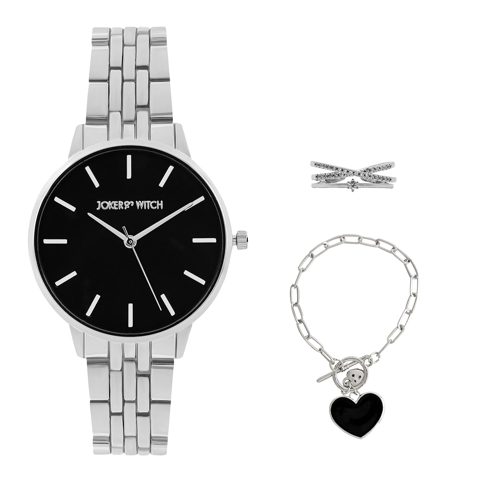 Joker & Witch Stainless Steel Women Marcel Love Triangle Analogue Watch, Black Dial, Silver Band (B0C8634BVN) Amazon Price History, Amazon Price Tracker