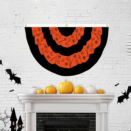 Miniatura 4 de JPORSHU Paquete de 5 banderas plisadas de Halloween para exteriores, fantasma, medio ventilador, ojales de banderines de otoño de 3 x 1.5 pies para