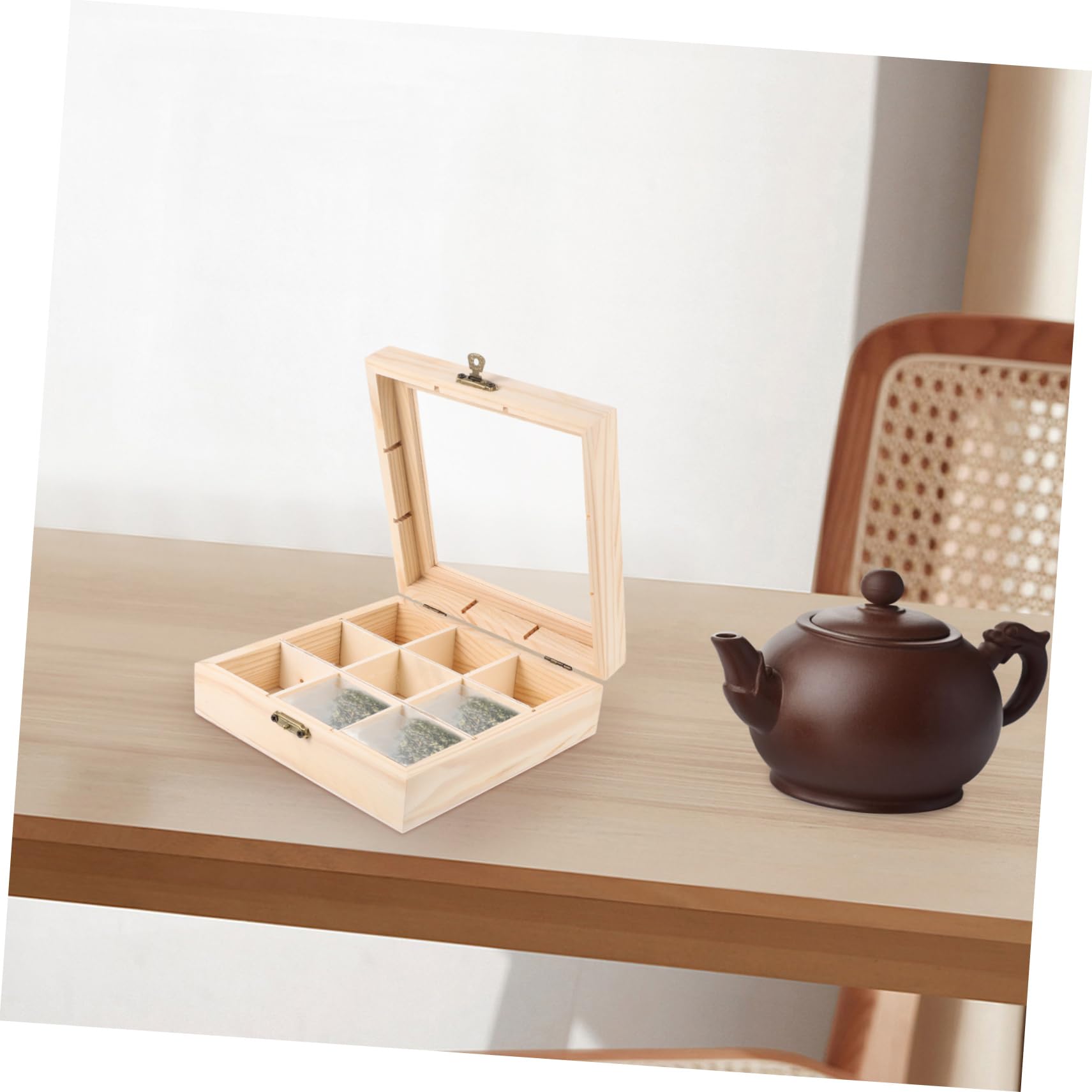 Angoily Tea Bag Holder Organizer Wooden Tea Bag Storage Box Organizer Smooth Edges Multi-compartment Design Home Office Use