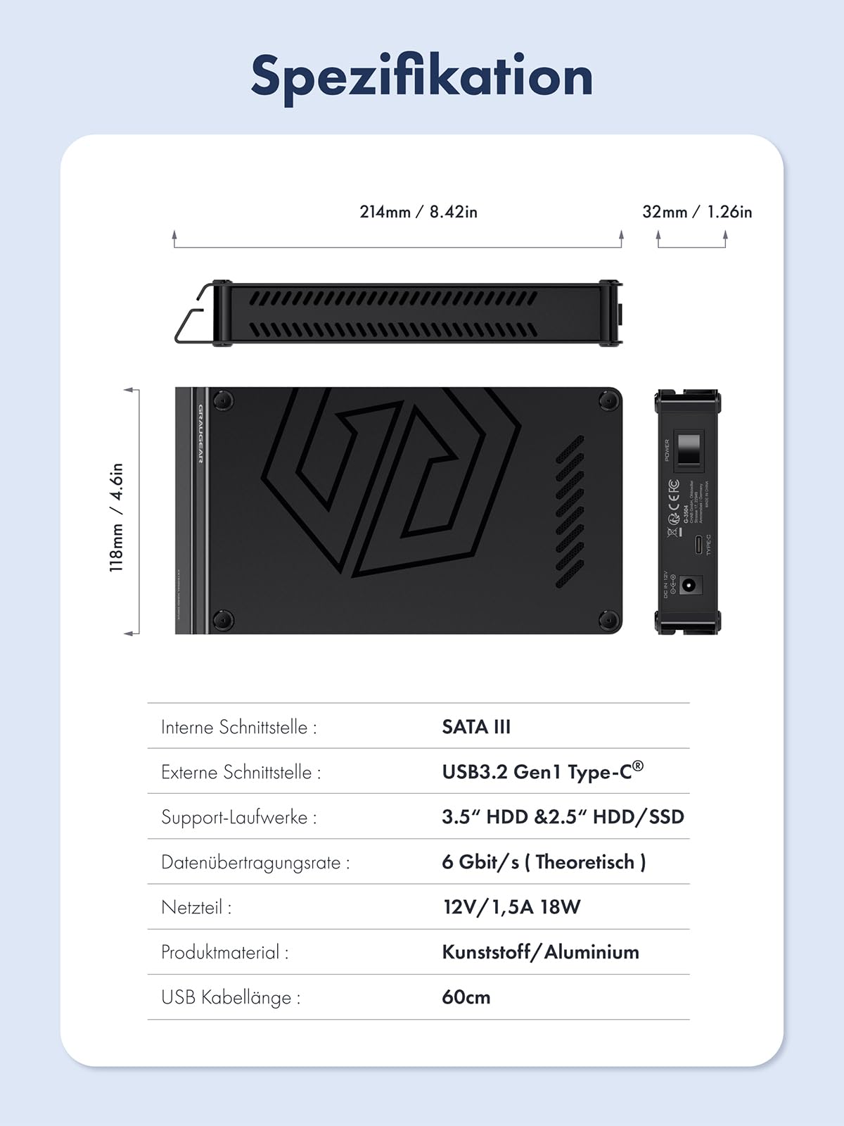 GRAUGEAR Disco rigido esterno da 8 TB in alluminio per Playstation, design hard disk formattato per PS4 e PS5, 8TB HDD da 3,5"