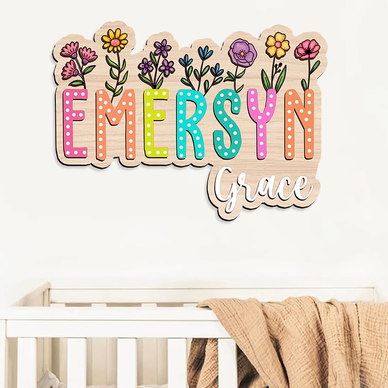 Personalized Name Sign For Nursery, Boho floral name sign, Girl name Sign, Custom wooden sign, Baby room floral decor sign, Wood baby name sign, Baby Nursery gift, Watercolor Flower wood sign s4