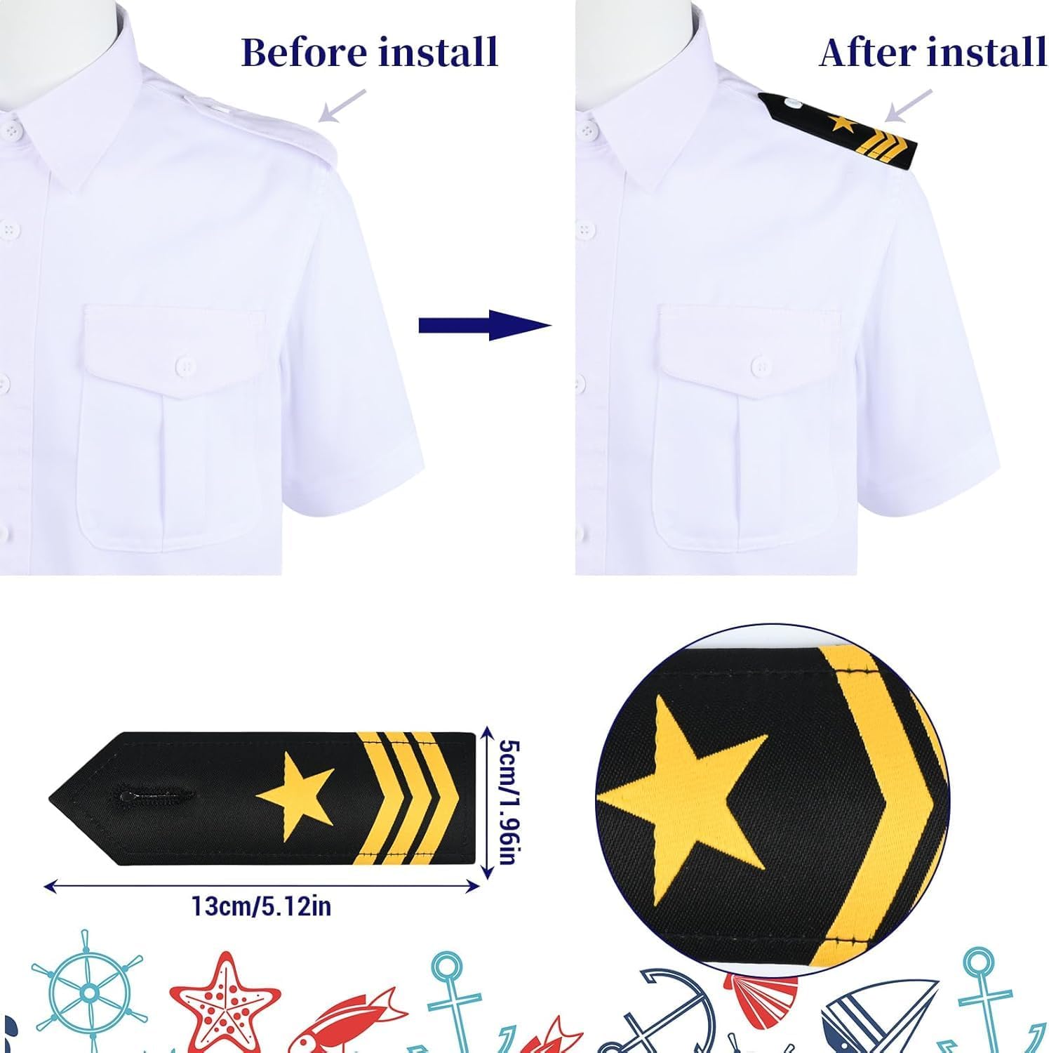 Halloween Yacht Captain Costume Include Captain Shirt,Hat,Glasses,Tie,Patches and Badge for Men Party Dress Up