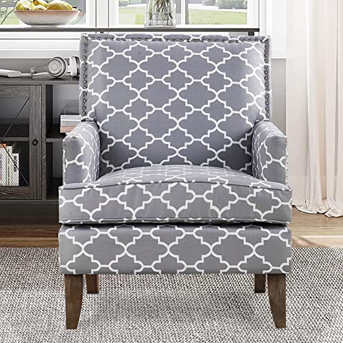 Sillón clásico tapizado gris con estructura de madera miniatura 1