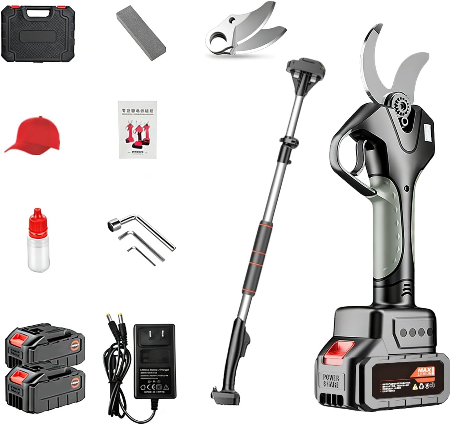 980W Electric Pruning Shears, 2 Inch Cutting Diameter, Electric Pruners for Gardening Heavy Duty with 4.2-6.8ft Scalable Extension Rod, 2 Battery and Charger