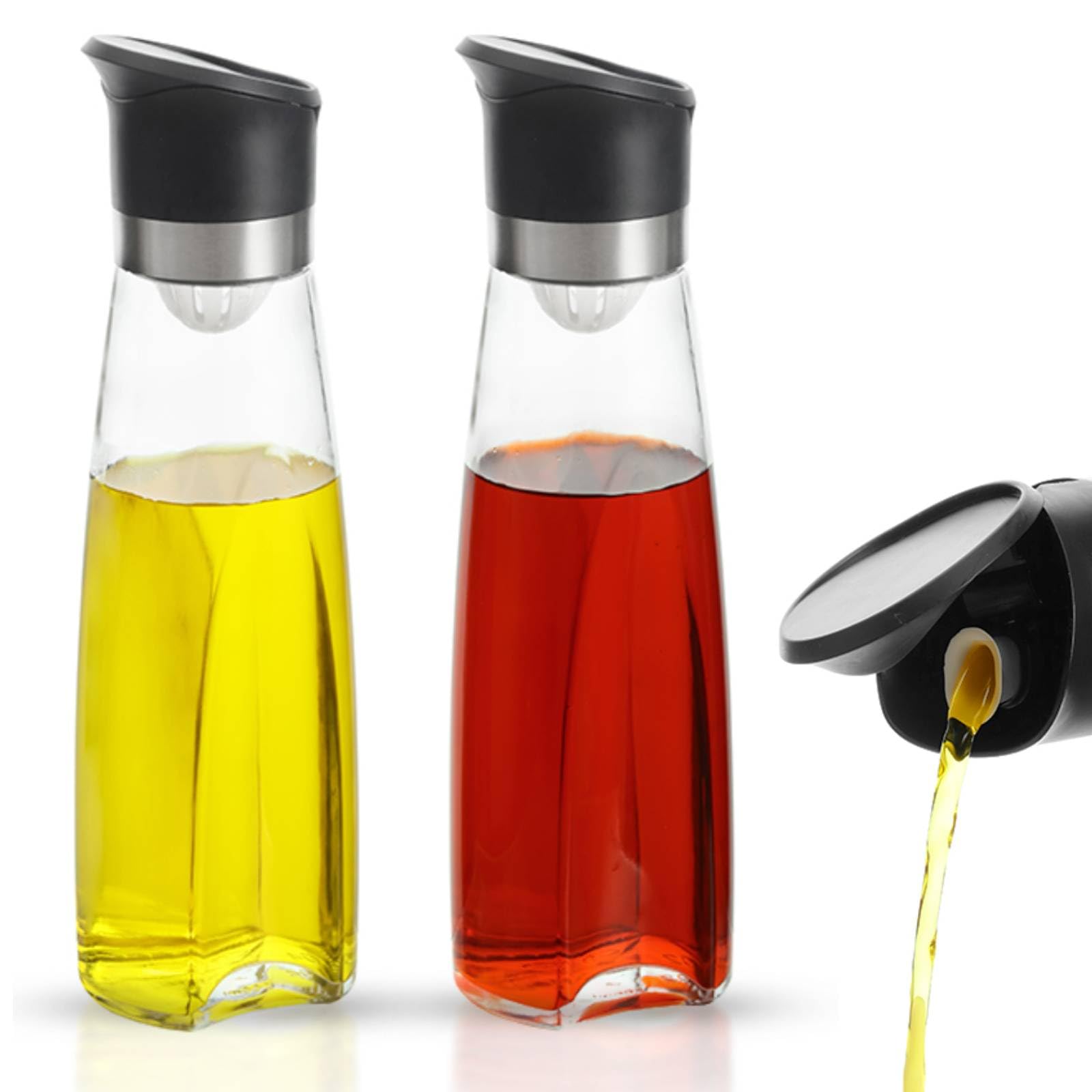 Photo 1 of **MISSING ONE***ElementalKitchen Premium Glass Olive Oil and Vinegar Dispenser Bottles Set, 2-Piece 16oz Kitchen Cooking Cruet with Auto-Open Lid, Non-Drip Pouring Spout, Oil Infuser Filter, Dishwasher Safe