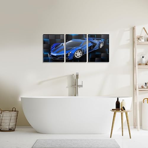 Miniatura 5 de Feelyou Cuadro azul de carreras para pared, 12 x 16 pulgadas, 3 piezas de autos deportivos de velocidad, lienzo para decoración de pared, diseño