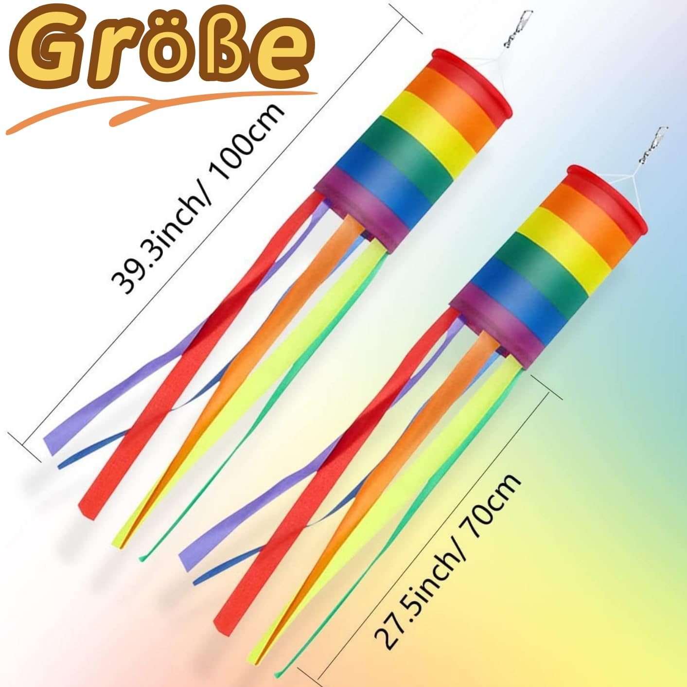 Voarge 2 sacchi a vento arcobaleno per esterni, 100 x 10 cm, antivento e impermeabile, può essere utilizzato come decorazione da giardino, balcone o esterno