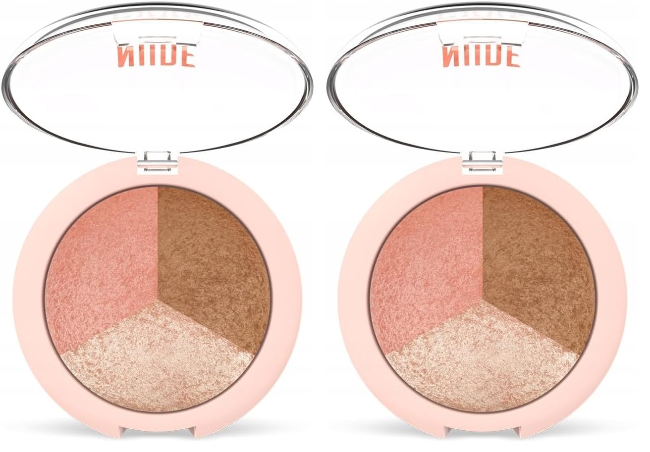 Golden Rose Nude Look Baked Trio Face Powder - Fırınlanmış 3'lü Allık, Bronzer ve Aydınlatıcı Paleti (2 paketi)