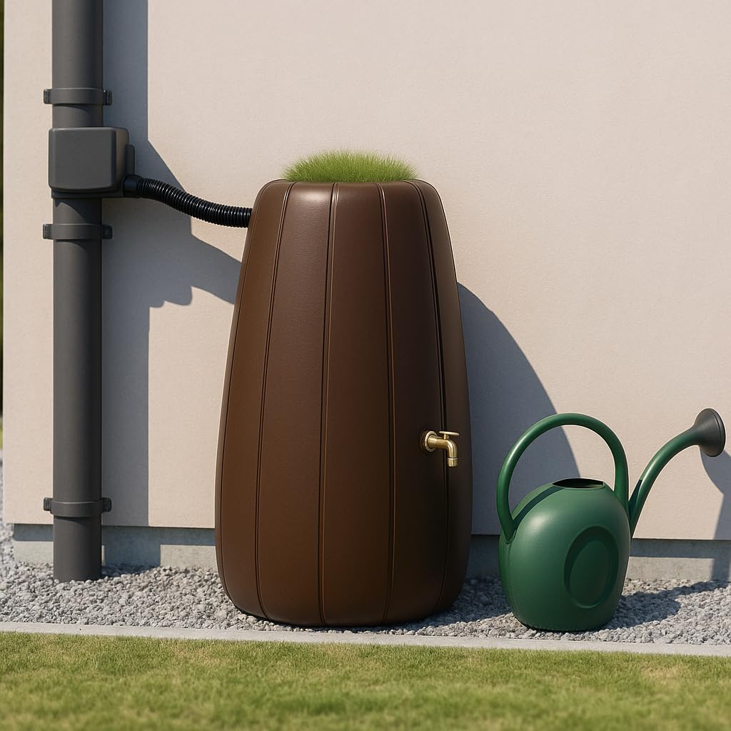 Ondis24 Depósito de agua de 200 L, plástico resistente a los rayos UV, con máquina de llenado, válvula de drenaje, tapa extraíble, inserto para plantas, 60 x 60 x 104 cm (marrón)