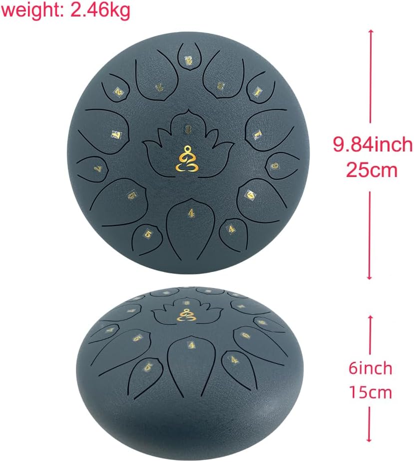Rain Drum for Outside Garden, 12 Inches 15 Notes Tongue Drum, Waterproof Meditation Rain Chime, Musical Percussion Instrument for Adult Gift with Mallets, Carry Bag & Music Book, C Major