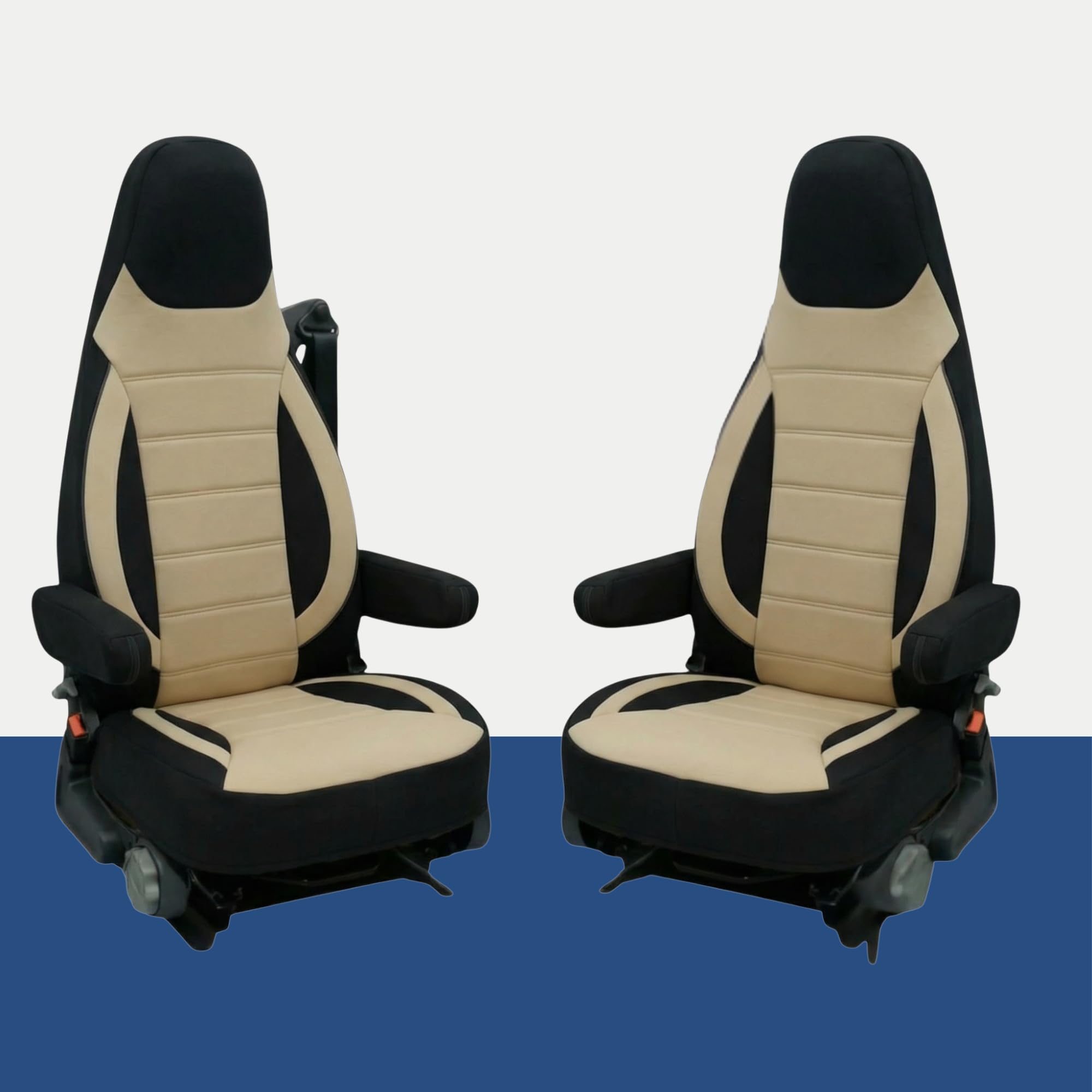Lot de 2 housses de siège compatibles avec sièges de camping-car Aguti GIS Liner & Milan avec housses d'accoudoir, compatibles avec Pössl, Knaus, Adria, Carthago, etc. (beige)