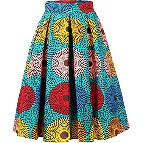 HongyuAmy Women's Afriacn High Waist Vintage Skirt Ankara Pleated Midi Skirt with Pockets(Small,Color-B) Cover