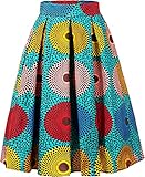 HongyuAmy Women's Afriacn High Waist Vintage Skirt Ankara Pleated Midi Skirt with Pockets(Medium,Color-B)