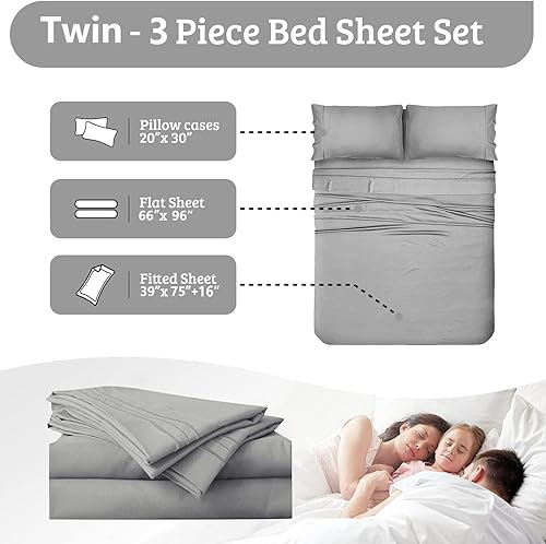 Miniatura 7 de YIYEA Juego de sábanas de microfibra cepillada de 1800 hilos para cama de tamaño individual, extra suaves, con bolsillo profundo, resistentes al