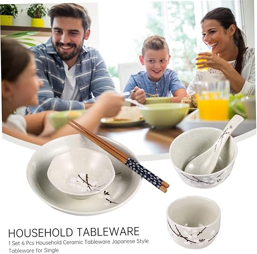 Miniatura 6 de KICHOUSE Elegante vajilla de una sola persona estilo japonés vajilla conjunto 6pc cerámica tazón plato taza cuchara palillos