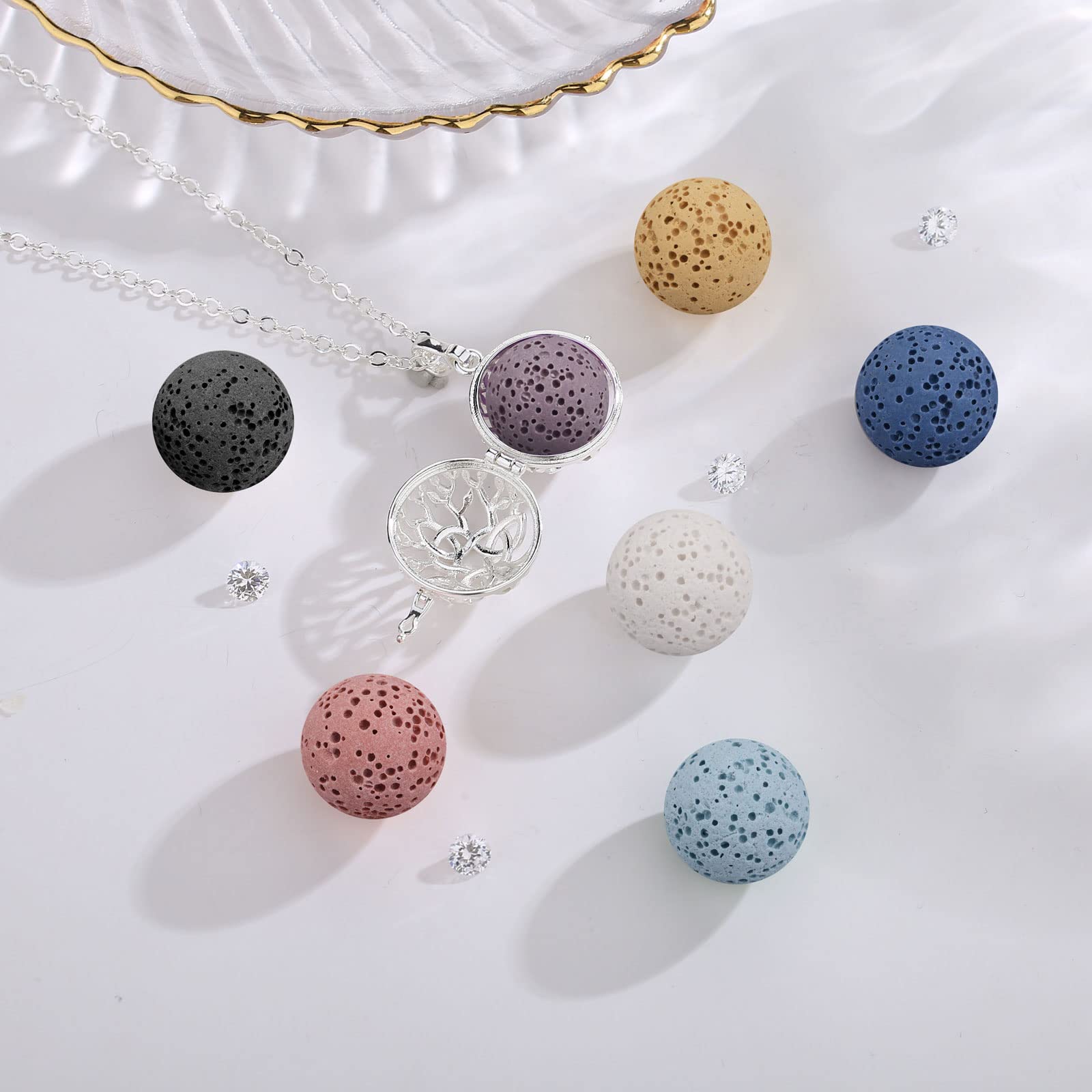 EUDORA Harmony Ball Aromaterapia Collana Donna Diffusione Aroma Collane Donna Aroma Olio Diffusore Ciondolo Gioielli Yoga Regali per Donne Madre con Pietra Lavica 7PCS, 24"