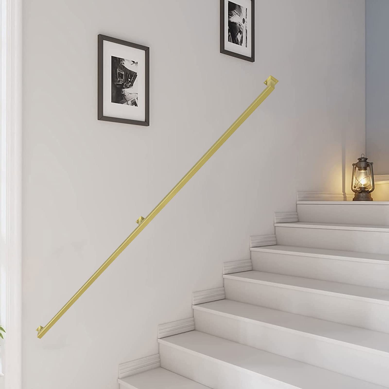 Industrial Gold Metal Wrought Iron Stairs Banister Handrail, Staircase Railing Hand Rails, Loft Corridor Stair Hand Rail Complete Kit, Handrails Corridor Balustrade(18ft/540cm)