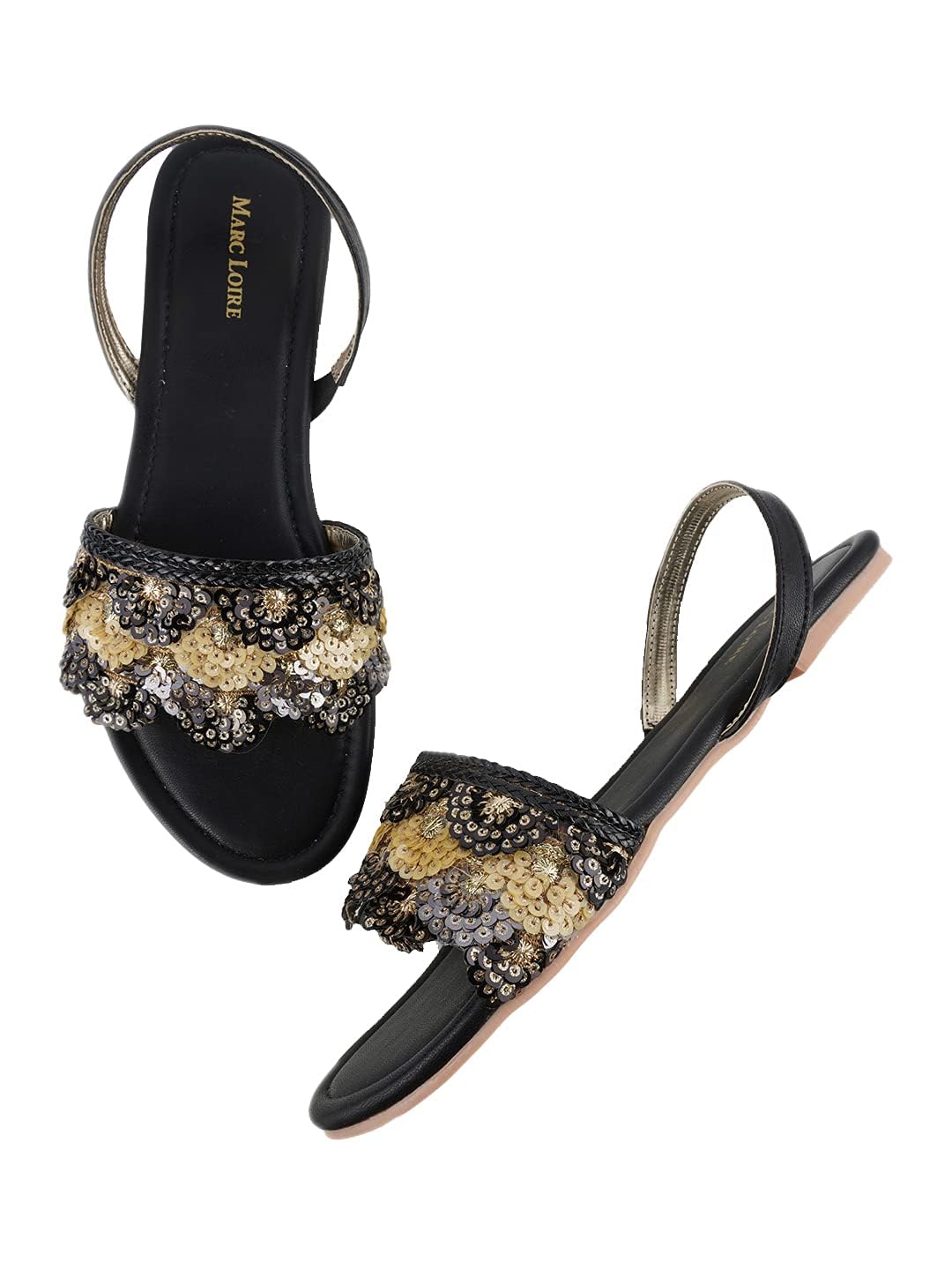Marc Loire Womens Embroidered and Embellished Flat Fashion Sandals (Black, 8) (B09HQZFWZ8) Amazon Price History, Amazon Price Tracker