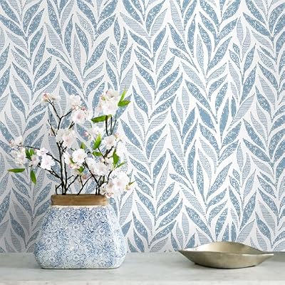 Safiyya Peel and Stick Wallpaper Boho Contact Paper Peel and Stick Modern Bathroom Wall Paper for Bedroom Blue and White Wallpaper Self Adhesive Removable Vinyl Roll 118"x17.3"