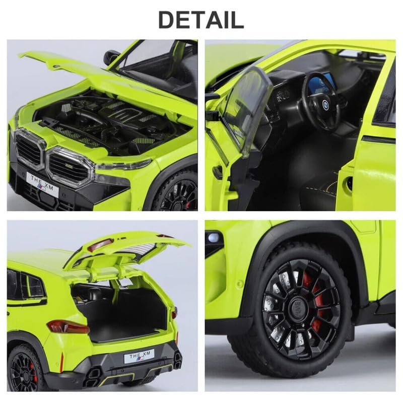 Image of 1:24 BMW XM Model Car Alloy Diecast Pull Back Toy with Lights & Music Openable Doors Metal Sports Car for Kids & Collectors Realistic Design Gift for Boys & Girls (Green)