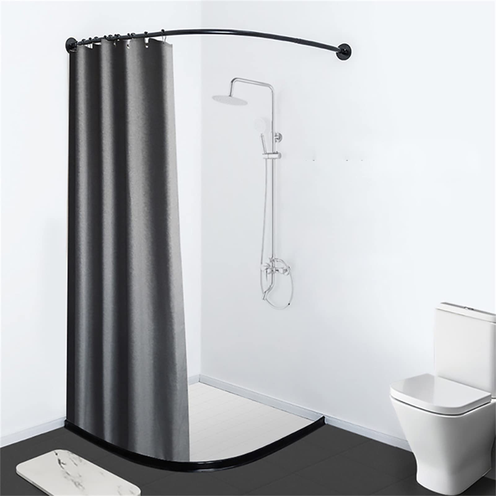 Fodalob Varillas de Cortina de Ducha curvadas Riel a Prueba de Herrumbre Esquina en Forma de L Barra de riel de Cortina de baño Barra Extensible de Metal - Negro (Size : C-90 to 130cm x 90 to 130cm)