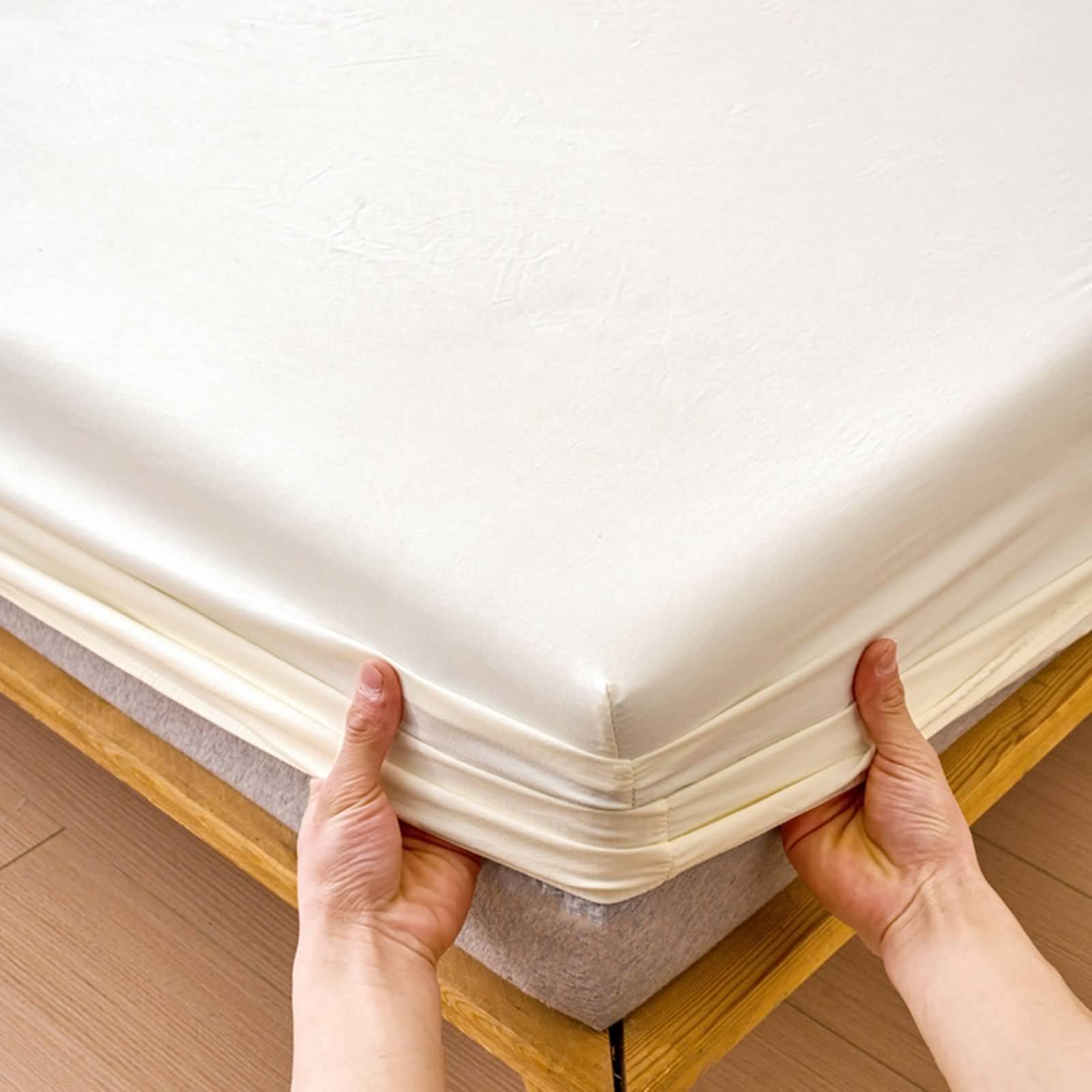 Lenzuolo Matrimoniale Angoli Fibra Chimica, Lenzuola Matrimoniali 180x220 cm Tinta Unita Lenzuolo e 2 Federe Traspirante, Morbido, Lavabile in Lavatrice, Beige Bianco
