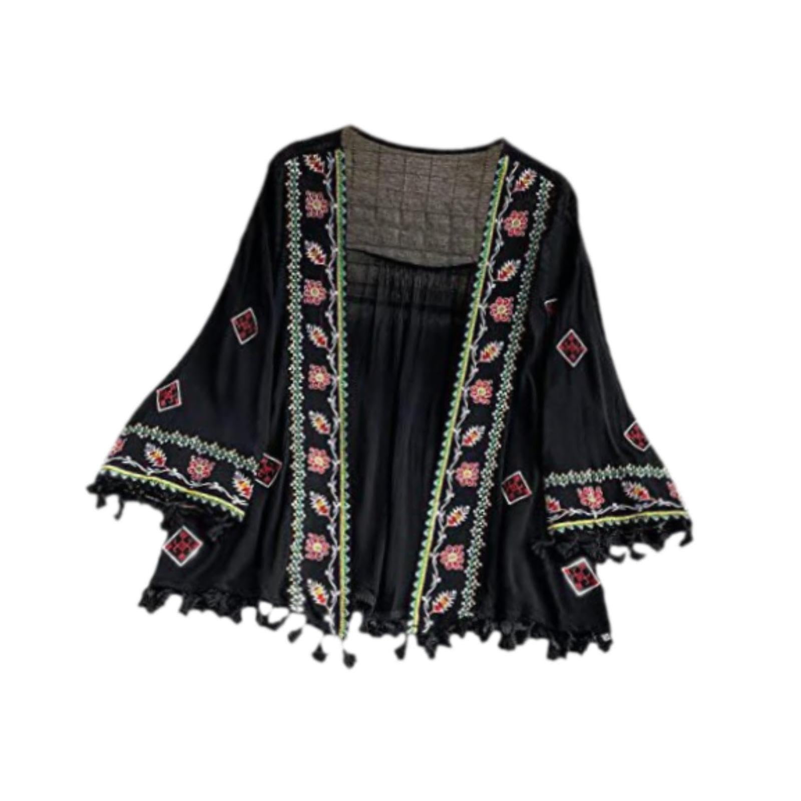 Women Cardigan Bohemian Blouse Shirt Beach Cover up for Women Bikini Dresses black-image-10