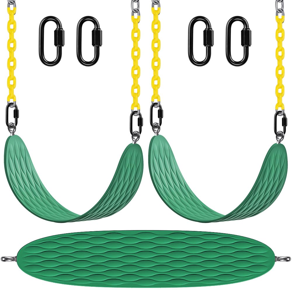 Dolibest Heavy Duty Swing Seats (2 Pack) with 66’’ Chain and Carabiners, Comfortable and Durable Plastic Coated Swing Set Accessories Replacement for Outdoor Playground, Green