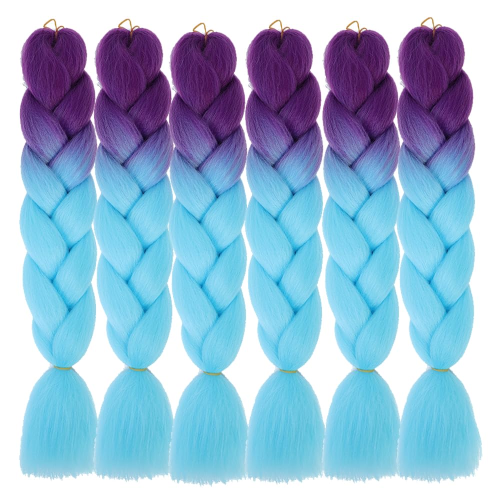 purple blue braiding hair extension 6pcs Coloured hair extensions for braiding Soft Yaki Texture Synthetic African Braids Extension for crochet box braids DIY Hairstyles - Image 2