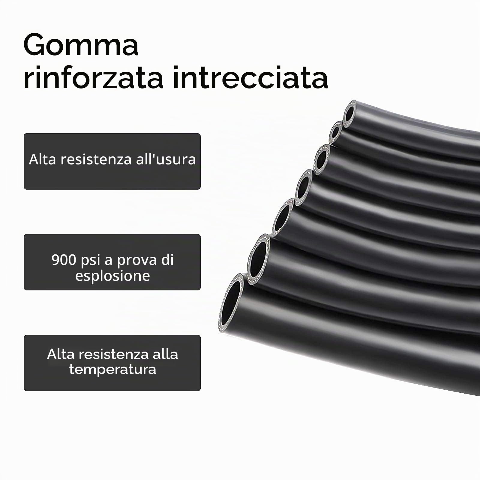 Tubo per Aria Compressa 15 m, Pneumatico Ø Interno 9,5 mm Ø Esterno 15 mm 900 PSI, in Gomma Con Attacco Rapido 1/4" - Prolunga Compressore Kit