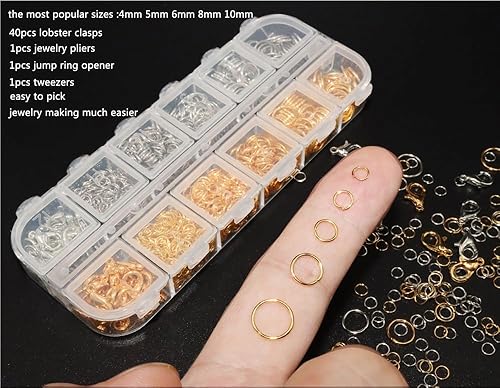 Miniatura 2 de Kit de anillo abierto y cierre de langosta para suministros de fabricación de joyas y reparación de collares, con alicates de anillo de salto