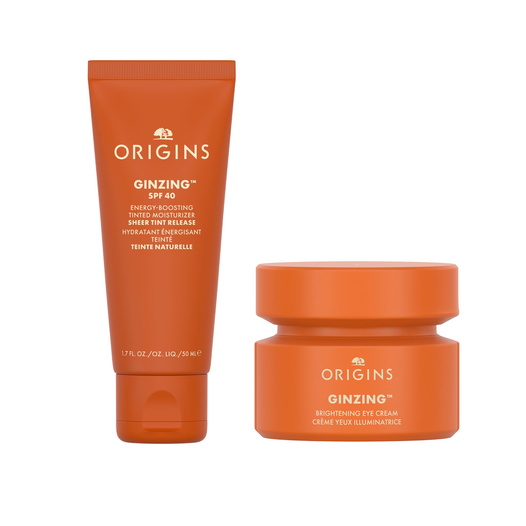 Origins GinZing Routine: Energy-Boosting Crema Viso Colorata con SPF 40 (50 ml) + Crema Occhi Illuminante con Vitamina C & Niacinamide (15ml) - - Idrata e Perfeziona