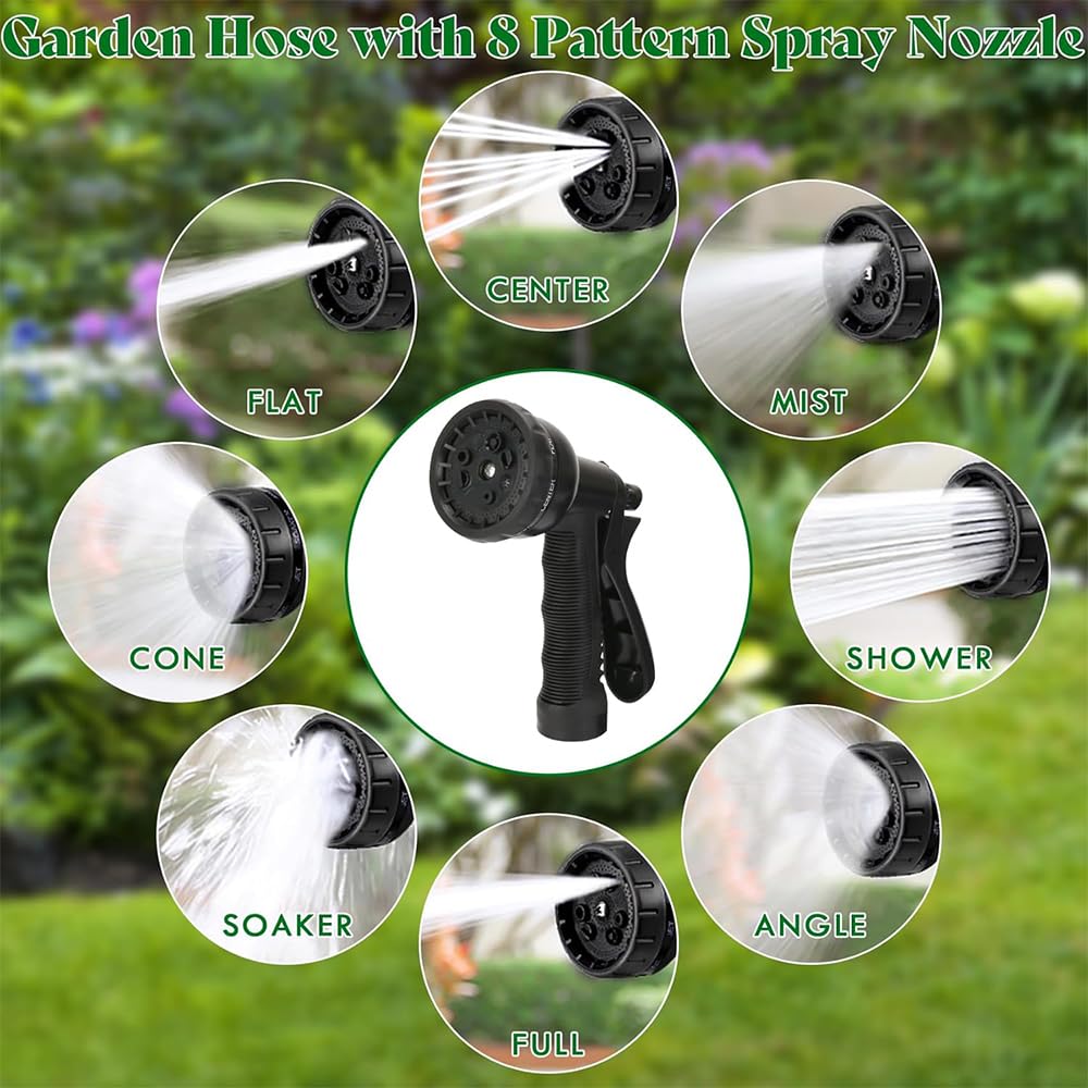 Tubo flessibile giardino 30 m estensibile, 8 funzioni di spruzzo, 1/2 a 3/4 pollici, pantaloni da giardino, irrigazione e lavaggio