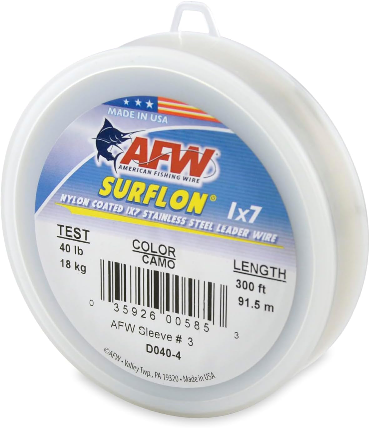 American Fishing Wire Surflon Nylon Coated 1x7 Stainless Steel Leader Wire - Fishing Leader Line for Saltwater, 10lb Test - 250lb Test in Bright, Black, Camo in 30ft, 100ft, 300ft and 1,000ft Lengths