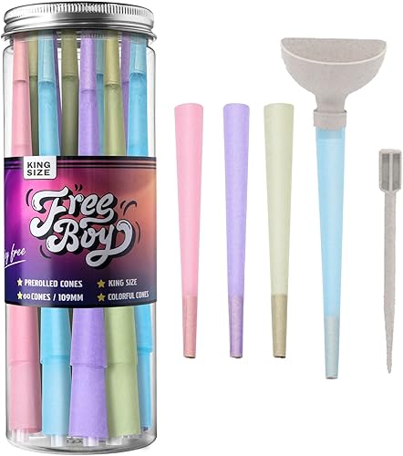 Miniatura 1 de Free Boy Conos  Paquete de 60  Papeles de liar coloridos  Papel de liar preenrollado tamaño King con puntas  Conos preenrollados de 4.291 in