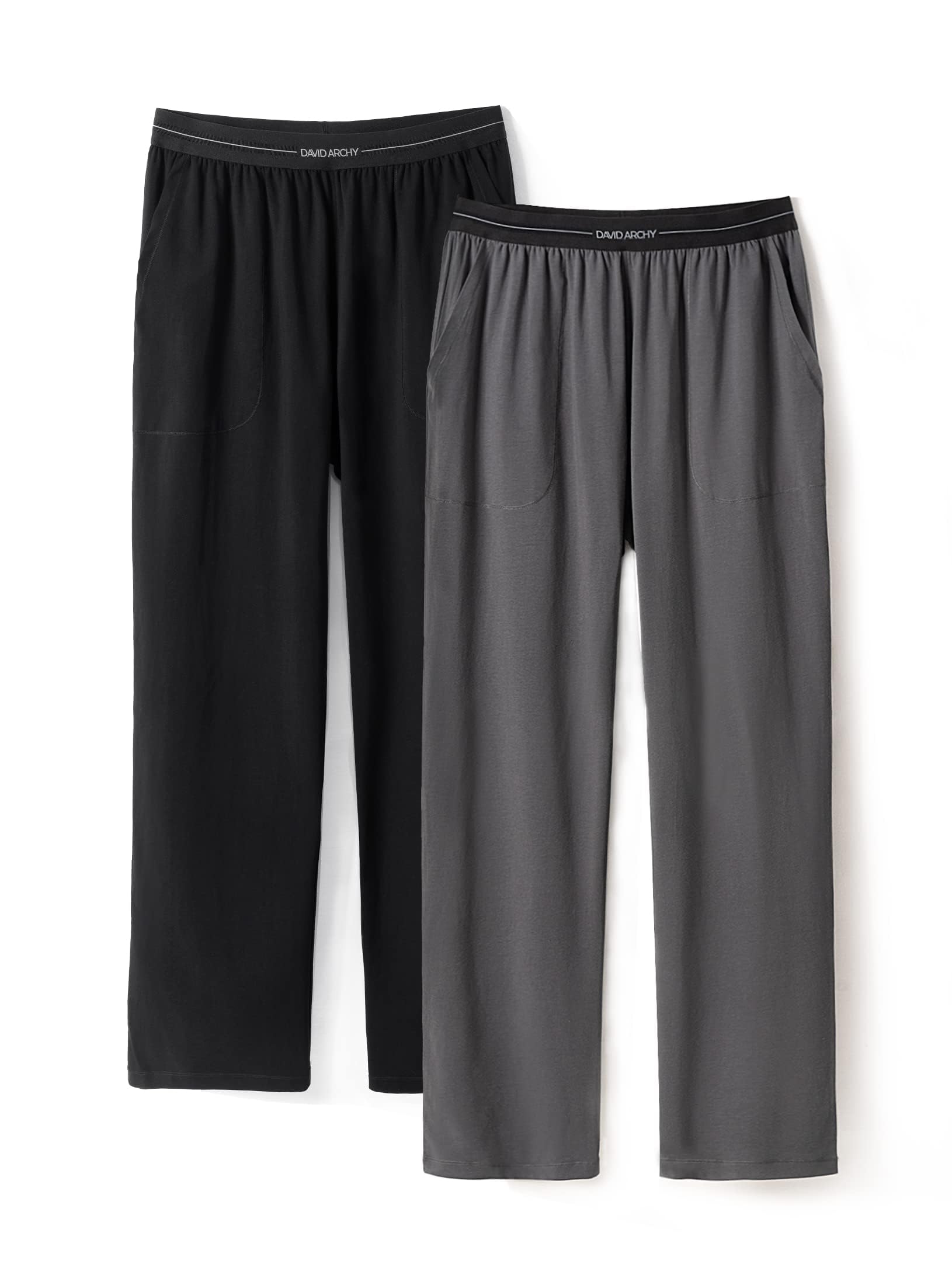 david archy Men's Cotton Pajama Pants Lightweight Sleepwear Bottoms with Pockets Lounge Pants 2 Pack, Black/Dark Gray, Medium, Black/Dark Gray, M-picture-32
