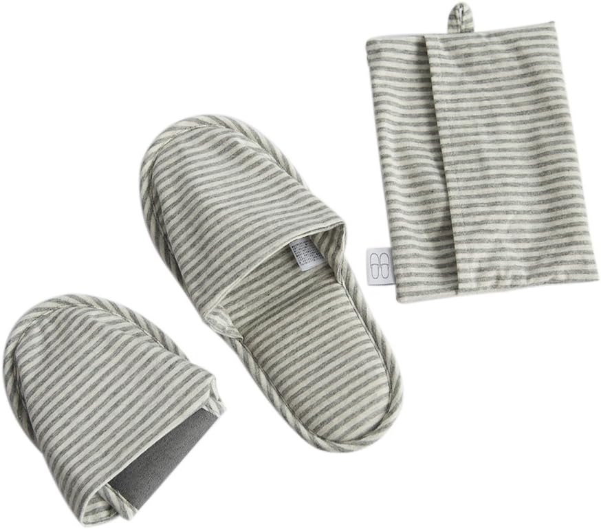 Travel Slippers, HONOLULU CAT Cotton Soft Sole Foldable Travel Slippers with Pouch (Grey)