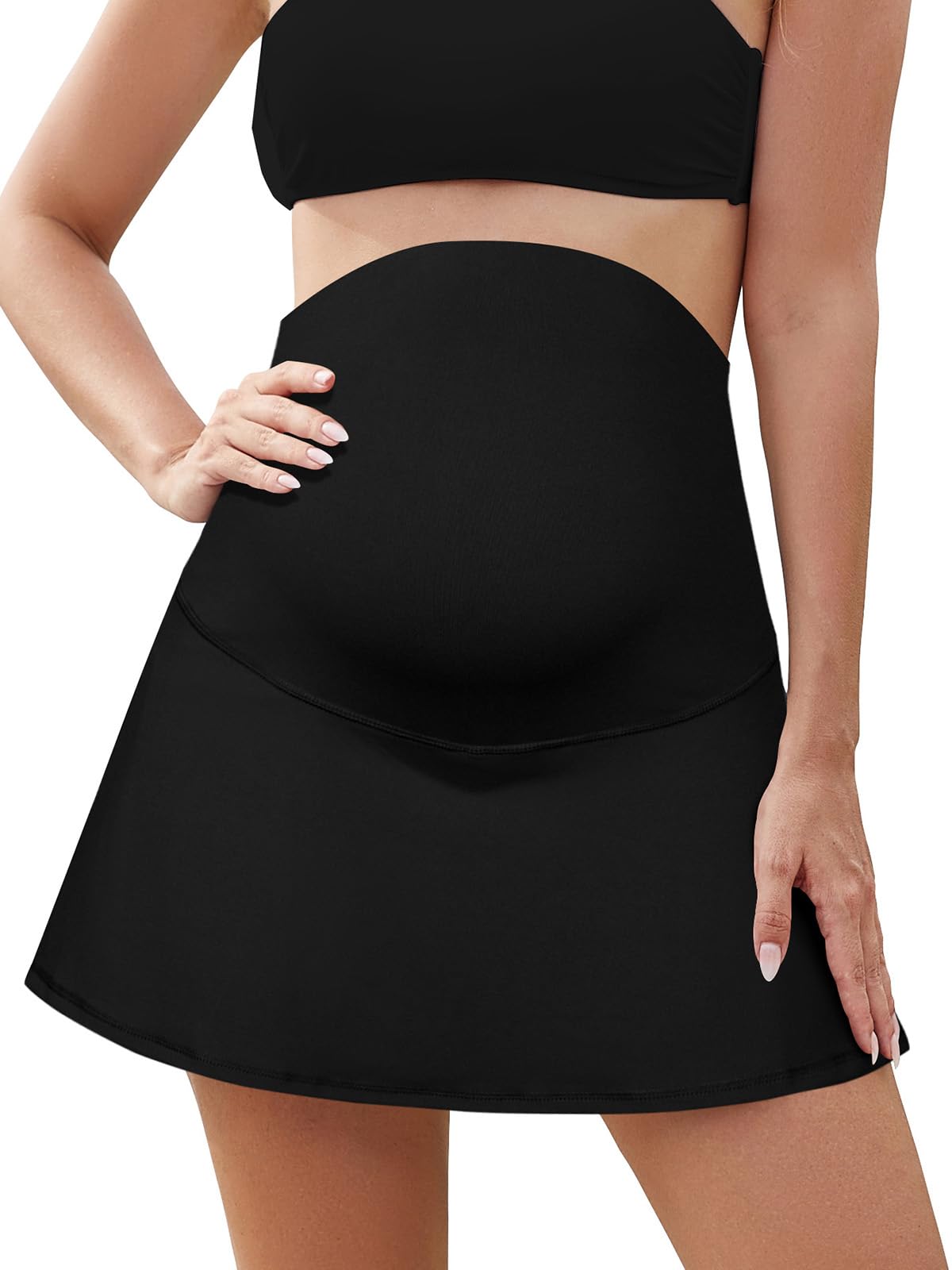 SHEKINI Mutterschaft Geraffte Röcke hohe Taille Sportrock über den Bauch Röcke innere Shorts