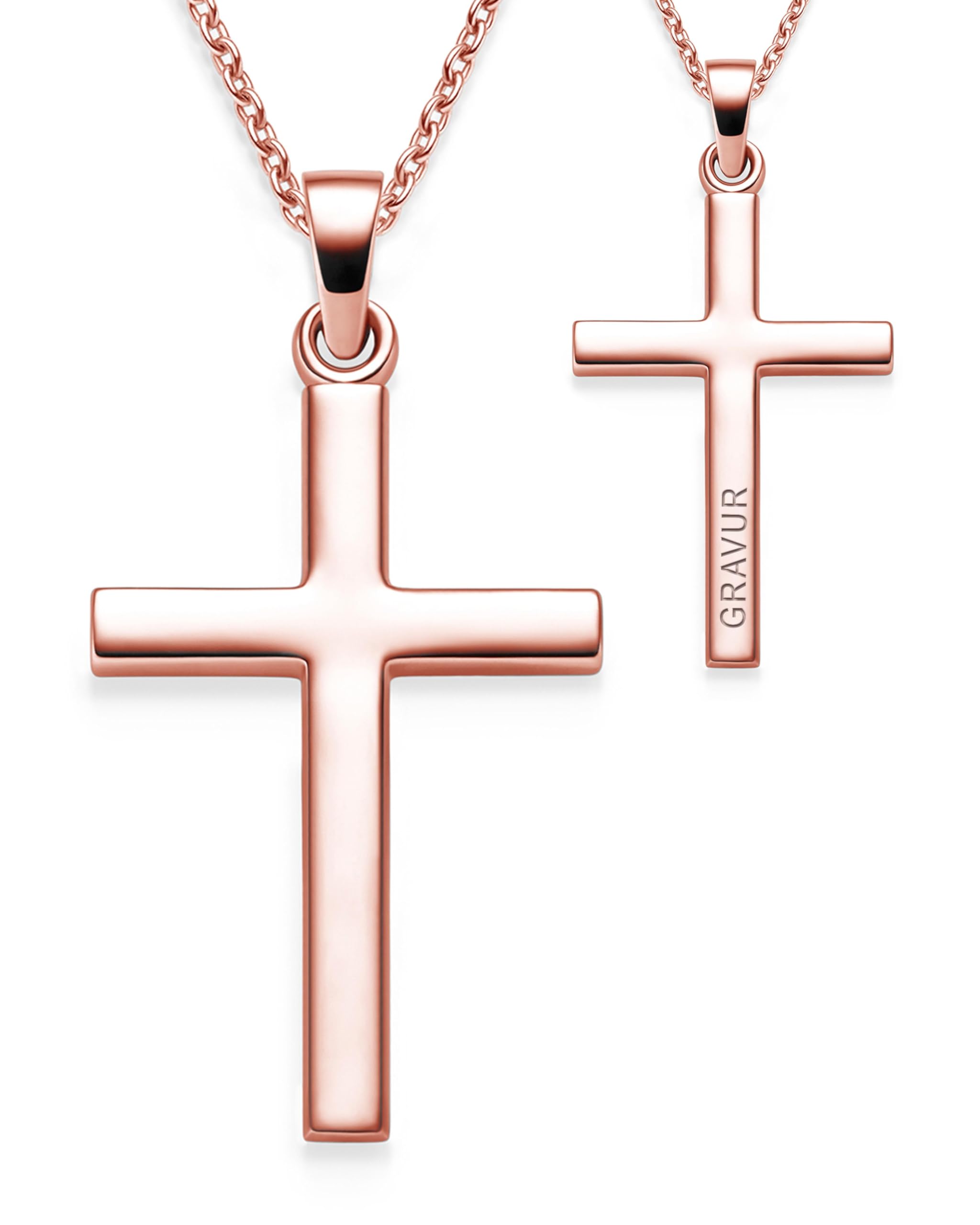 Kreuz Kette Kommunion Mädchen Rosegold (Silber 925 vergoldet) mit Gravur | Anhänger Halskette Kinder Junge Schmuck Taufkette, Geschenke zur Taufe Erstkommunion Konfirmation Firmung Taufkette