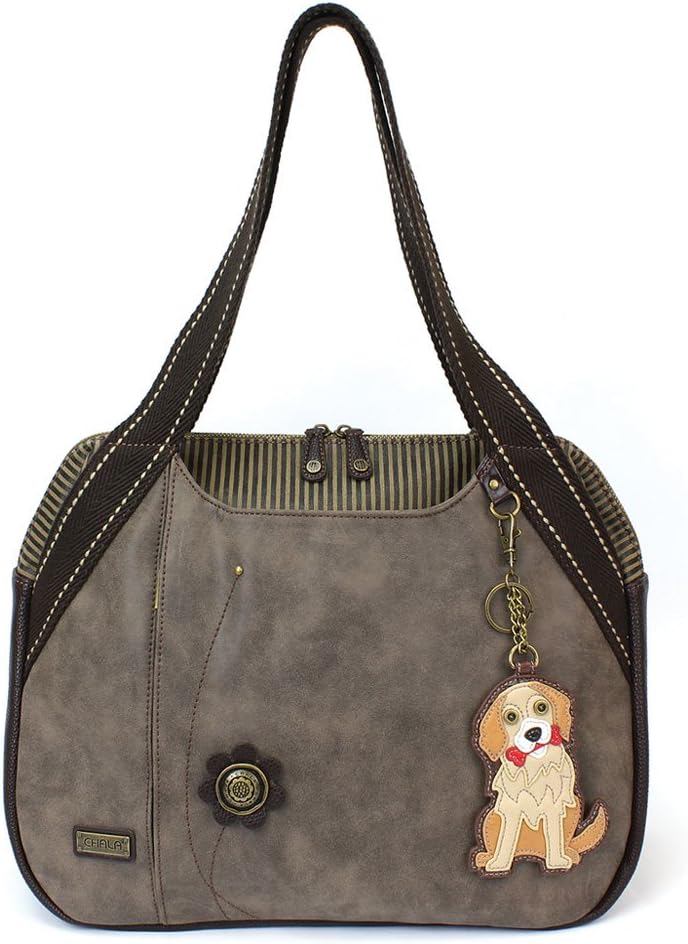 CHALA Handbags Large Bowling Tote Bag (Stone Grey) Dog Lovers Collection (Golden Retriever)