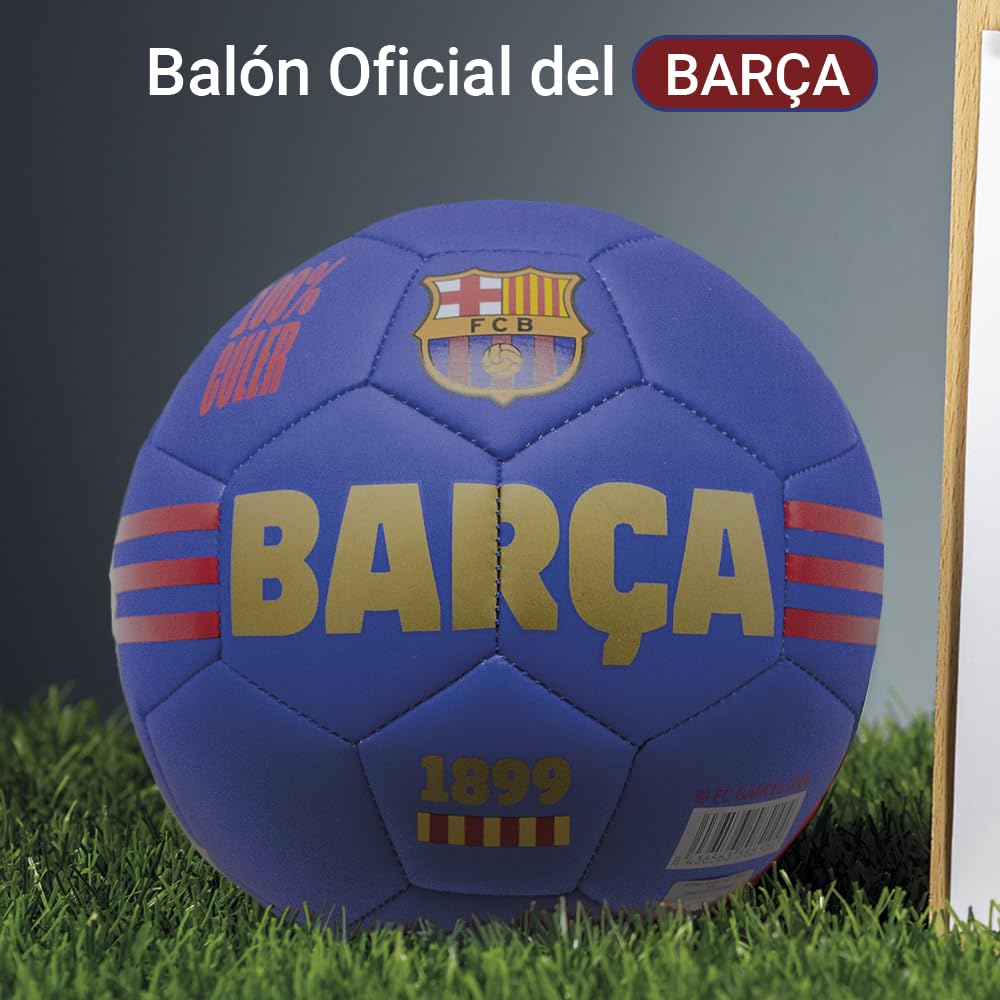 Piłka nożna Barcelona FC - Oficjalny projekt Blaugrana z matowym wykończeniem ze 100% nadrukiem Barca Gold - Niebieski i Czerwony 1899 - Rozmiar 5 Tarcza + Czarny Plecak Na Lato, Plażę, Basen, Wieś