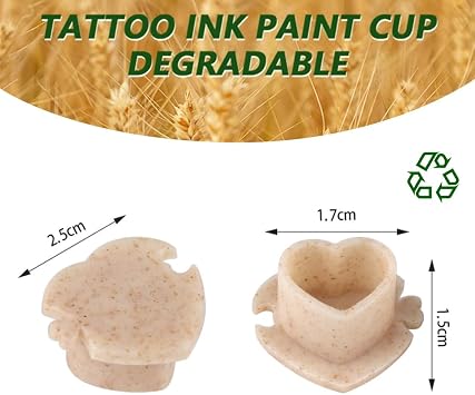 200pcs Biodegradable Tattoo Ink Cups Heart Shaped Base ECO-Friendly Disposable Spliced Pigment Caps Tattoo Accessories