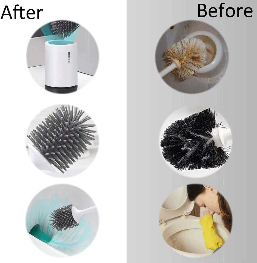 Toilet Brush Simple Toilet Brush Set with Base Toilet Clean Non-Stick Hair Soft Rubber Brush
