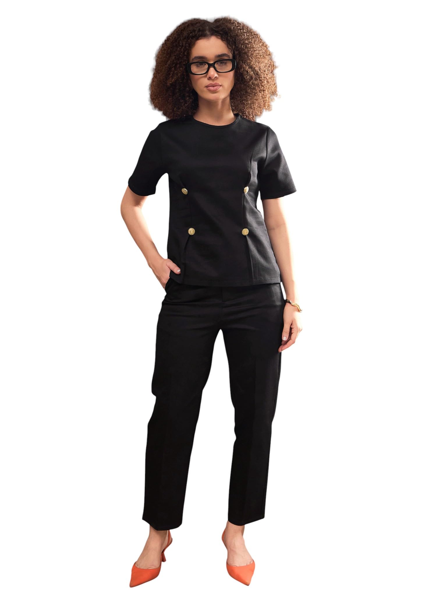 sassafras worklyf Women's Button Down Darted Top with Pants-picture-47