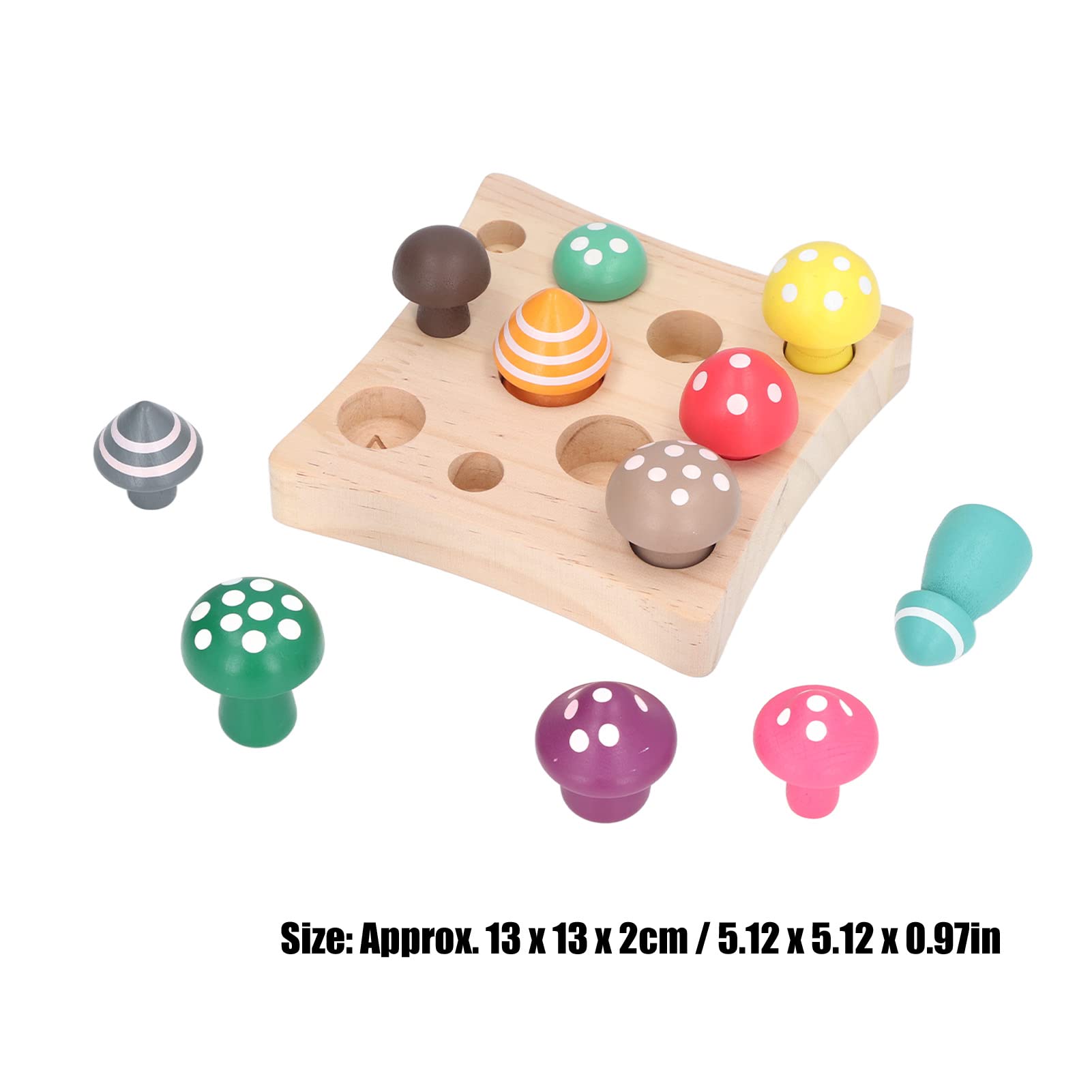 Hiraith 12Pcs Colorful Wooden Mushroom Picking Toy, Educational Counting Game with Matching Holes - Image 2