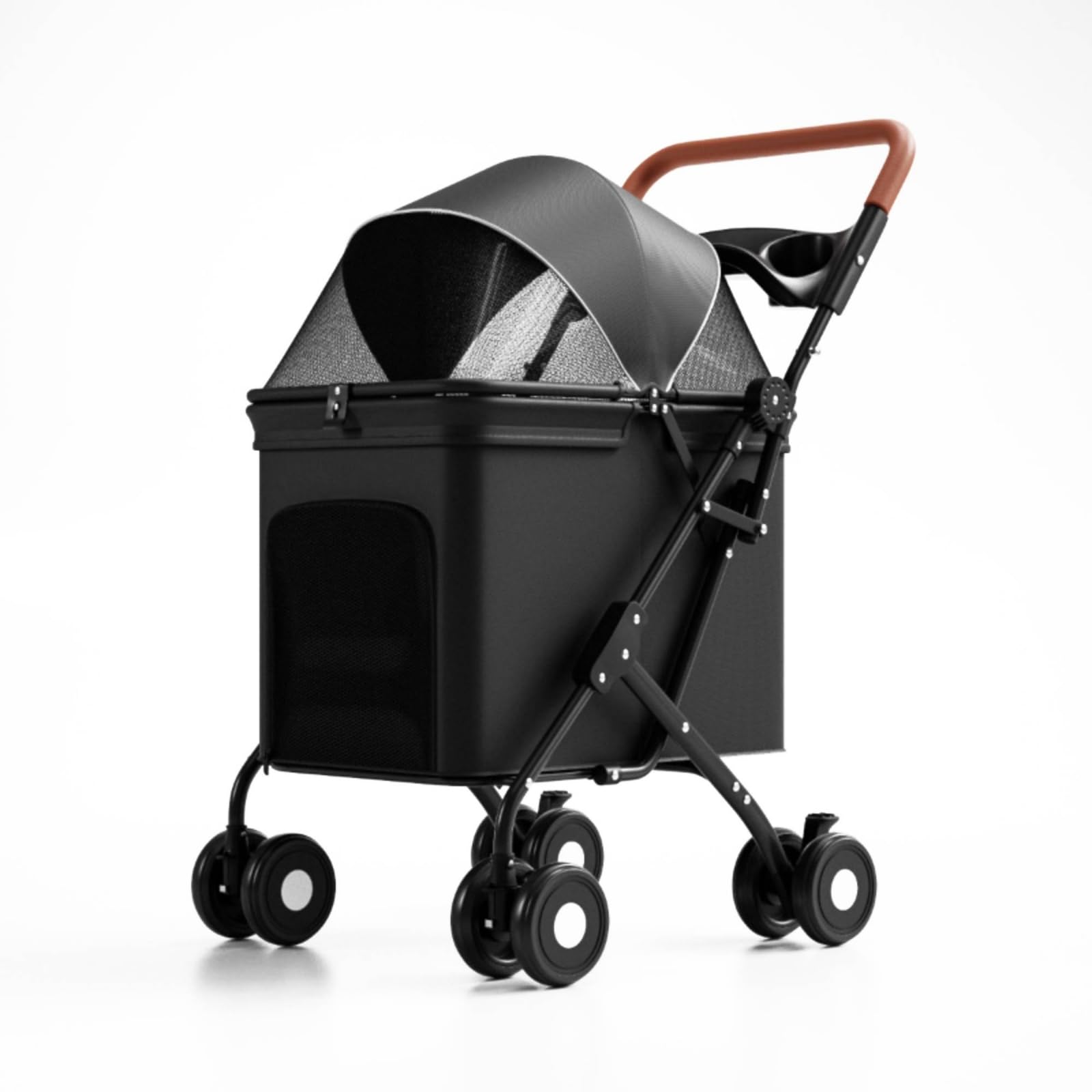 KESOTO Passeggino per Animali Carrozzina Cani Gatti Carrello Pet Trasportino con Chiusa Canopy in Rete Aerata Telaio Robusto in Acciaio al Carbonio Lino, Nero, color to 2, size to 2