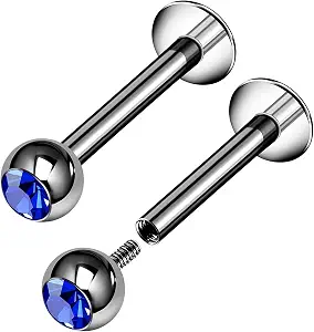 2PCS Titanium G23 Internally Labret Studs 16g 1.2mm 3mm Ball Monroe Tragus Earrings Lip Piercing Jewelry Pick Size and Color